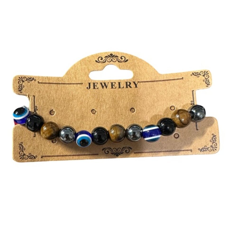 Triple Protection Bracelet NWT - 10mm Black Obsidian Hematite Tiger Eye - Picture 4 of 5